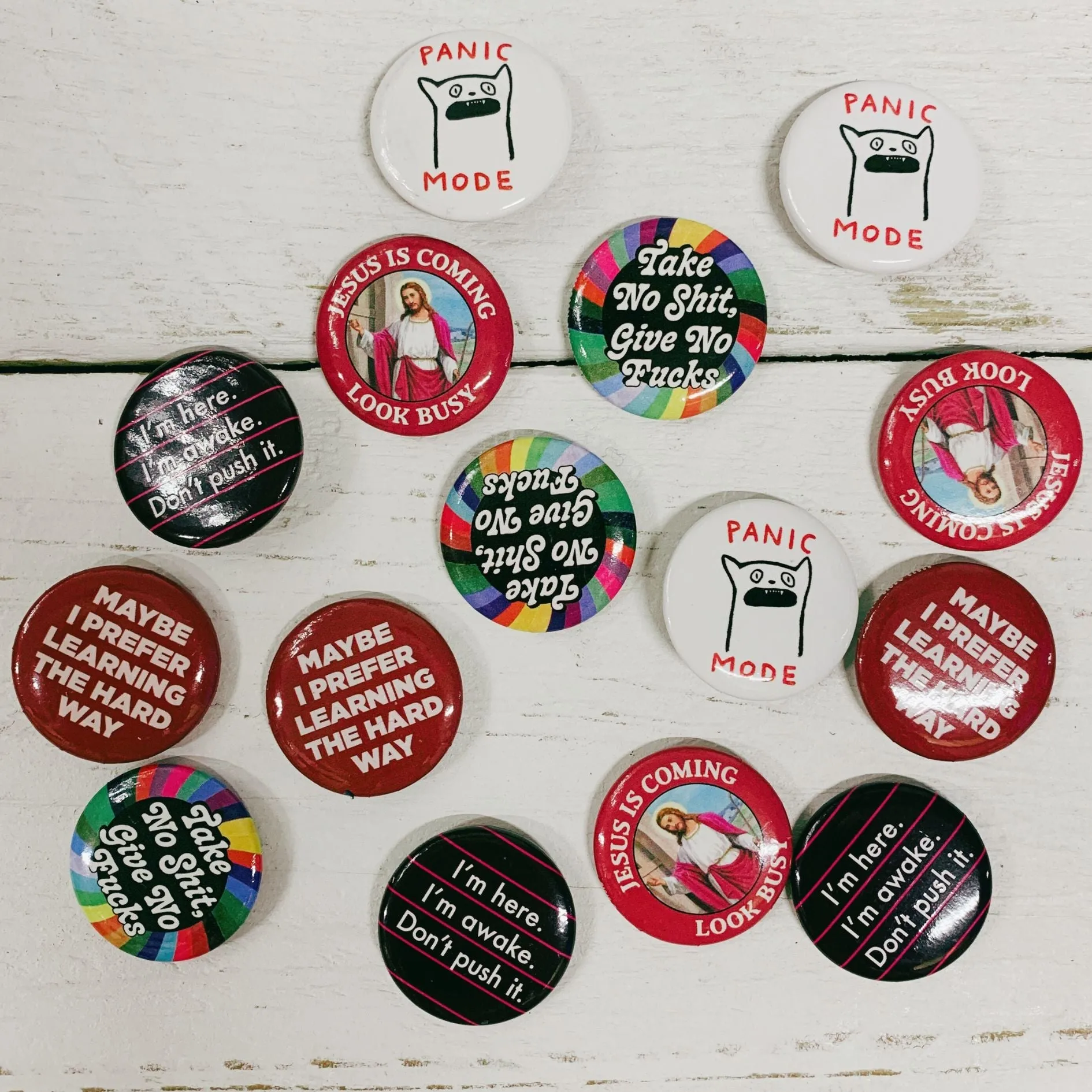 Panic Mode Pin Button | Funny Pinback Lapel Pin | 1.3"