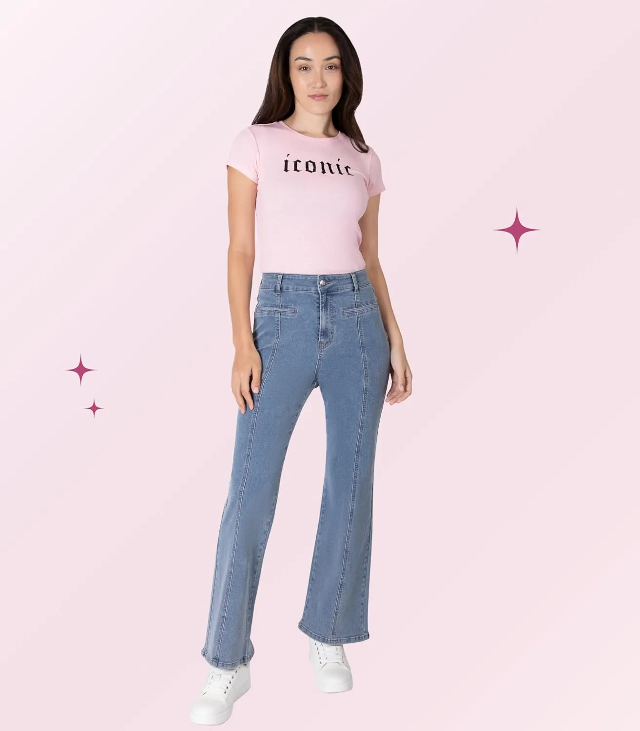 Paris Hilton Women's Wide Leg Flare High Rise Stretch Denim Jeans