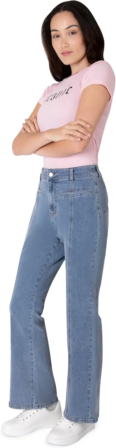 Paris Hilton Women's Wide Leg Flare High Rise Stretch Denim Jeans