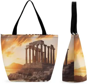 Parthenon Temple on A Sunset Women Tote Bag Casual Shoulder Bag Travel Shopping Handbags for Work Travel Fashion Gifts