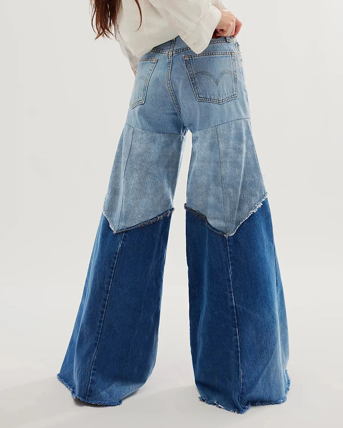 Patchwork Colorblock Flare Jeans