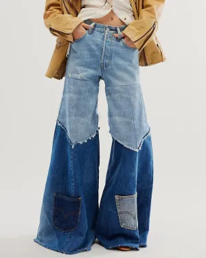 Patchwork Colorblock Flare Jeans