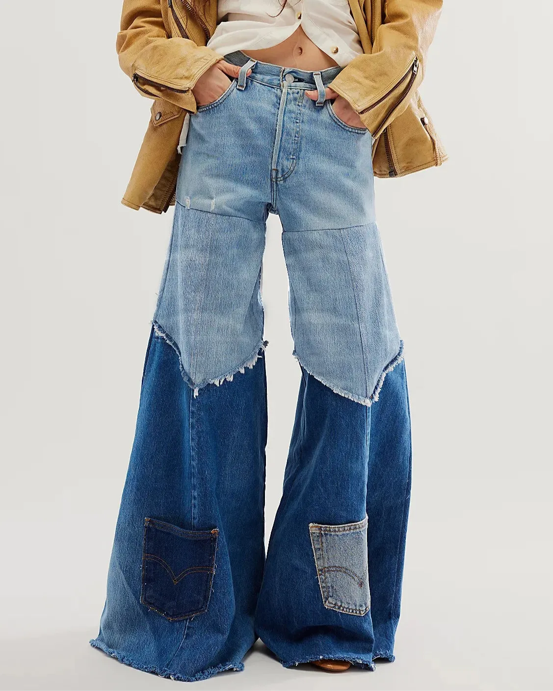 Patchwork Colorblock Flare Jeans