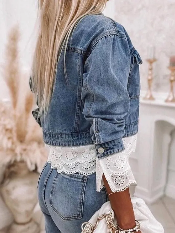 Patchwork-Denim-Jacke in Pastellblau - Rowena, Frühling 2025 Edition