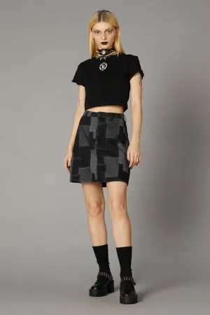 Patchwork Denim Skirt