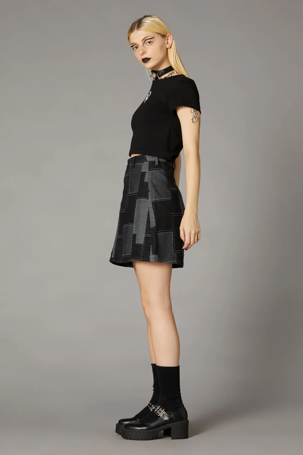 Patchwork Denim Skirt