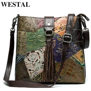 patchwork women crossbody shoulder bags bag women's female women Quick turnaround bags ladies leather handbags for genuine WESTAL Professional assistance leather handbag