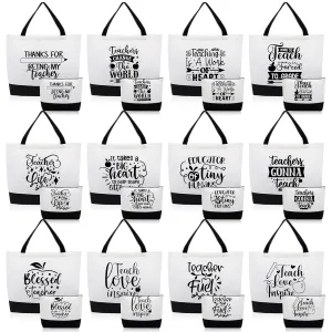 Paterr 24 Pcs Teacher Appreciation Gift Set Canvas Tote Bag for Women Thank You Gift Bulk Makeup Cosmetic Bags for Graduation(Lovely)