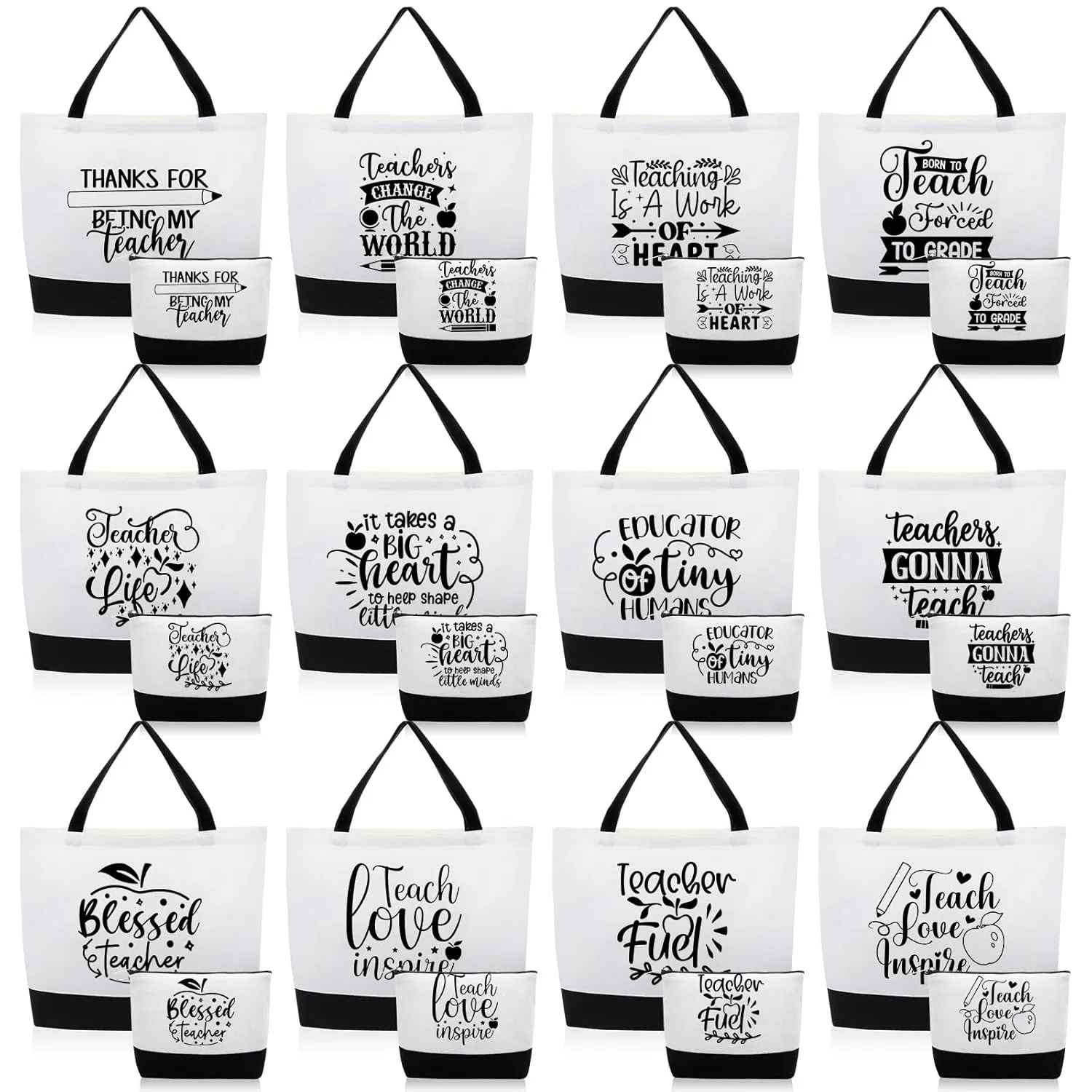 Paterr 24 Pcs Teacher Appreciation Gift Set Canvas Tote Bag for Women Thank You Gift Bulk Makeup Cosmetic Bags for Graduation(Lovely)
