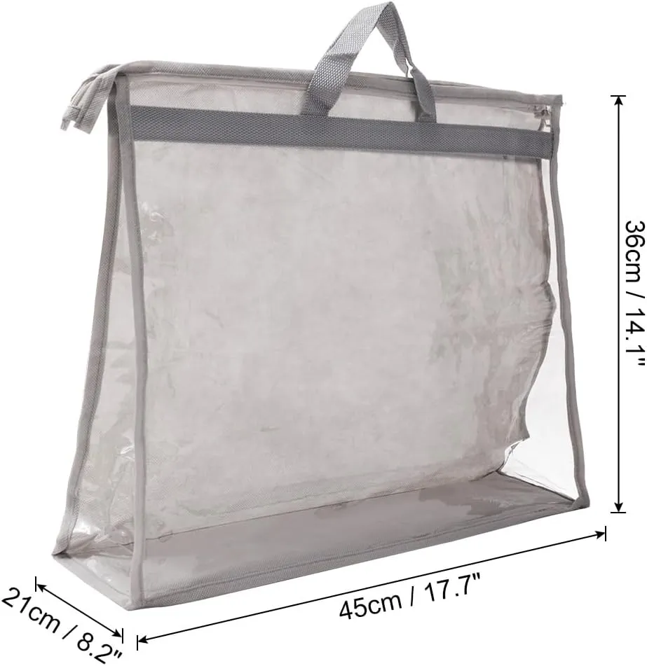 PATIKIL Handbag Dust Bags, Clear Purse Storage Organizer XL Size PVC Dustproof Handbag Cover Transparent Purse Protector, Light Gray