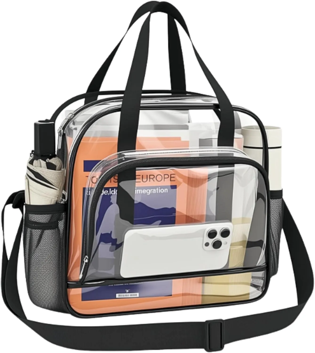 Paxiland Clear Bag for Stadium Events 12x6x12, Clear Tote Bag with Front Pocket and Detachable Strap for Sports Concert Work