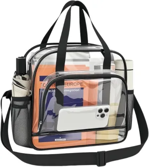 Paxiland Clear Bag for Stadium Events 12x6x12, Clear Tote Bag with Front Pocket and Detachable Strap for Sports Concert Work