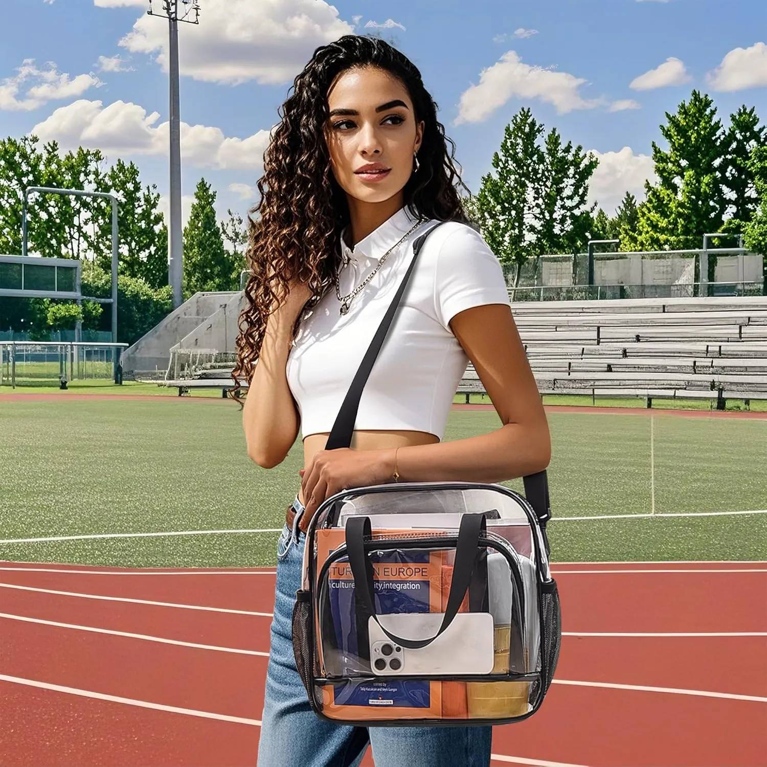 Paxiland Clear Bag for Stadium Events 12x6x12, Clear Tote Bag with Front Pocket and Detachable Strap for Sports Concert Work