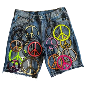PEACE PATCHWORK DENIM SHORT