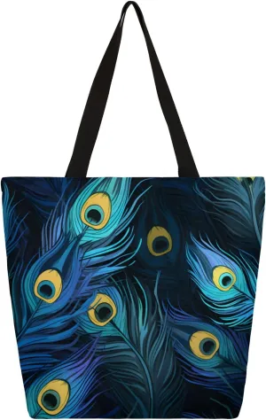 Peacock Feathers Beautiful Large Capacity Canvas Tote Bag Stylish Handheld Shoulder Bag Reusable Shopping Bag for Work Travel Beach Trips Shopping