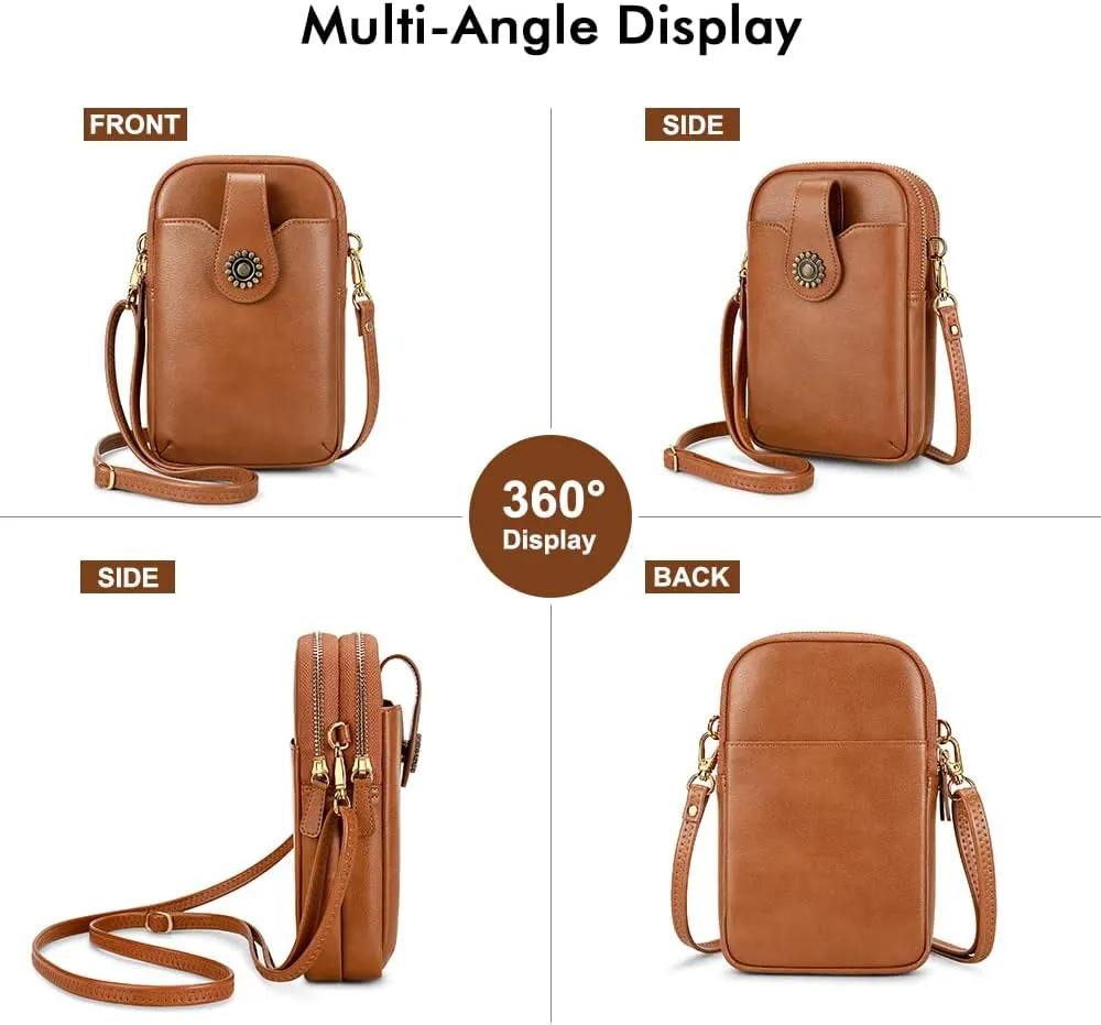 Peacocktion Small Crossbody Bags for Women, Leather RFID Cell Phone Purse, Trendy Travel Crossbody Purses with Zipper