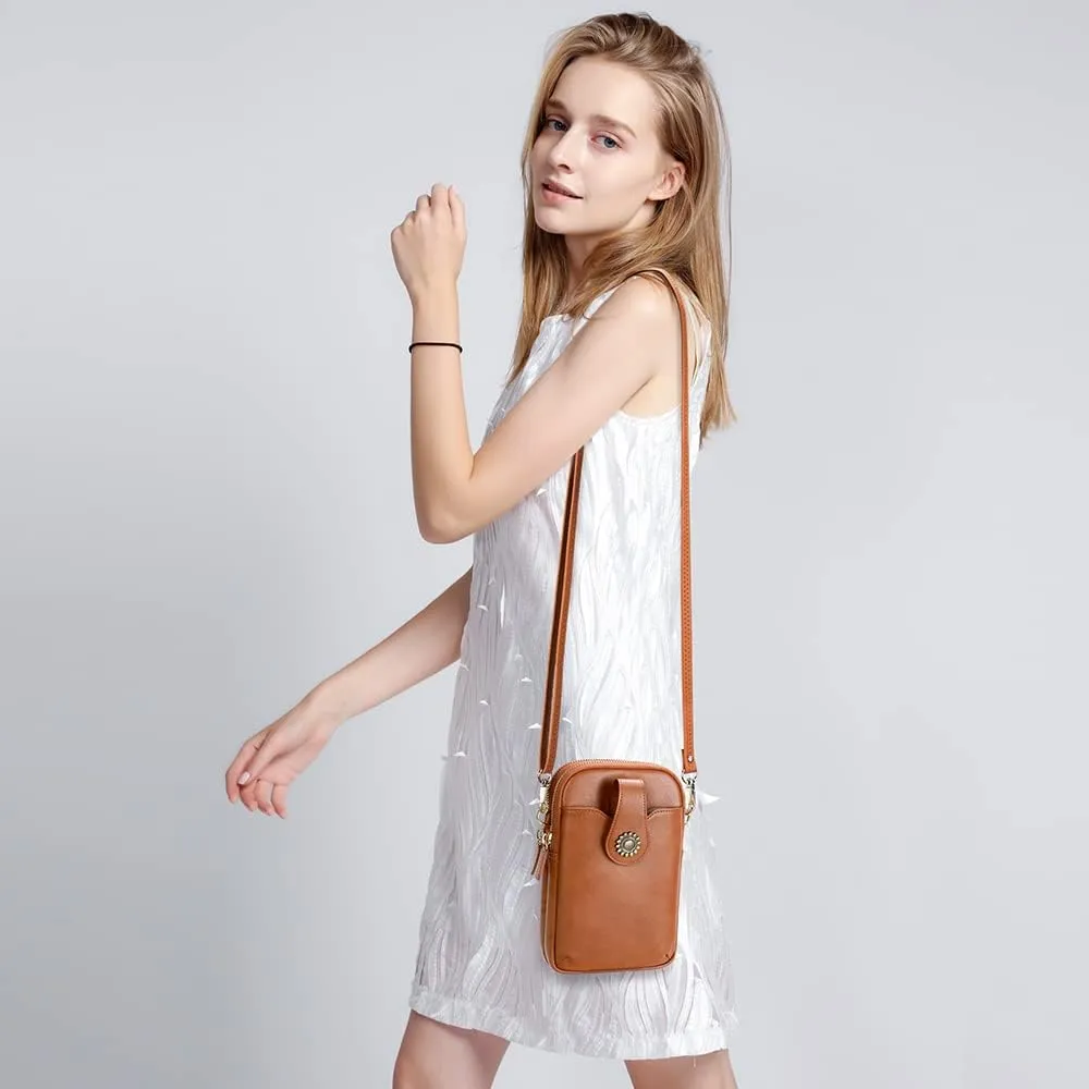 Peacocktion Small Crossbody Bags for Women, Leather RFID Cell Phone Purse, Trendy Travel Crossbody Purses with Zipper