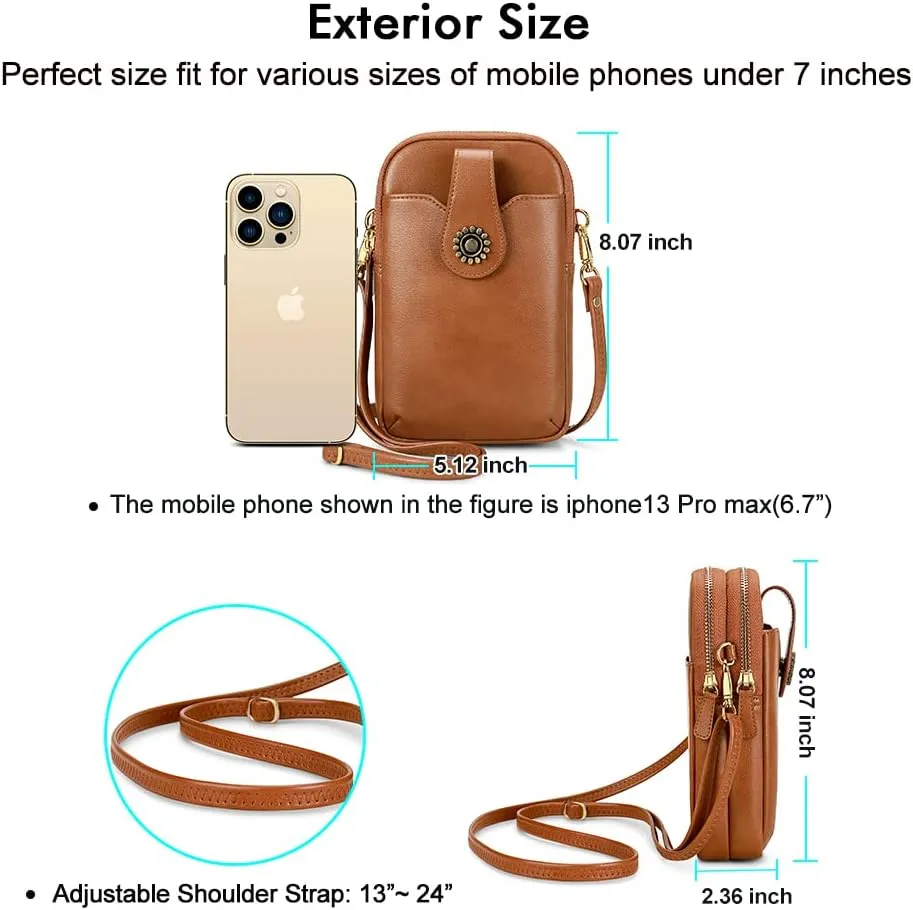 Peacocktion Small Crossbody Bags for Women, Leather RFID Cell Phone Purse, Trendy Travel Crossbody Purses with Zipper