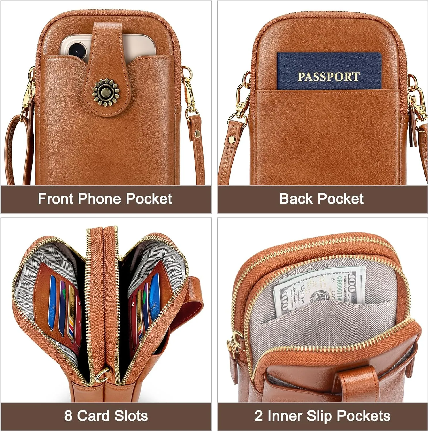 Peacocktion Small Crossbody Bags for Women, Leather RFID Cell Phone Purse, Trendy Travel Crossbody Purses with Zipper
