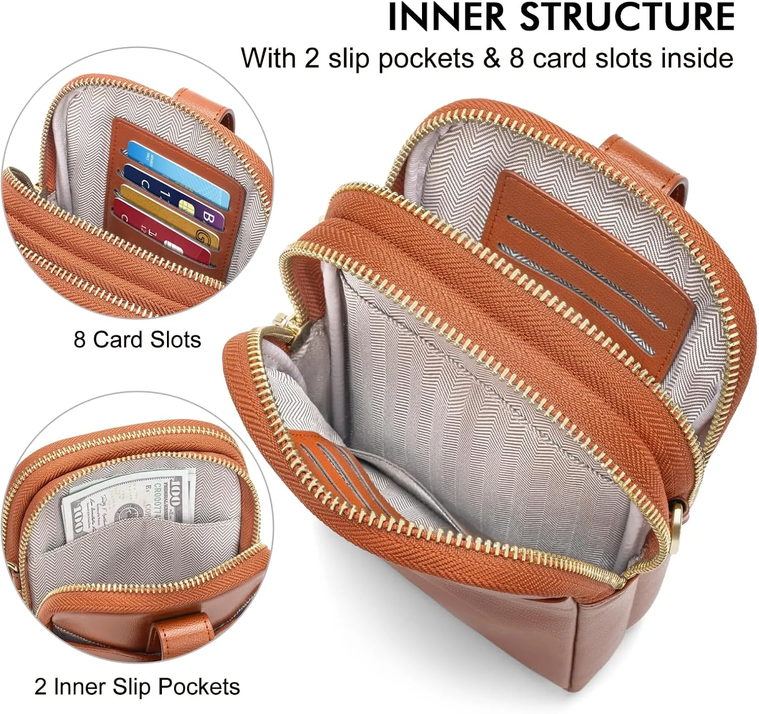 Peacocktion Small Crossbody Bags for Women, Leather RFID Cell Phone Purse, Trendy Travel Crossbody Purses with Zipper