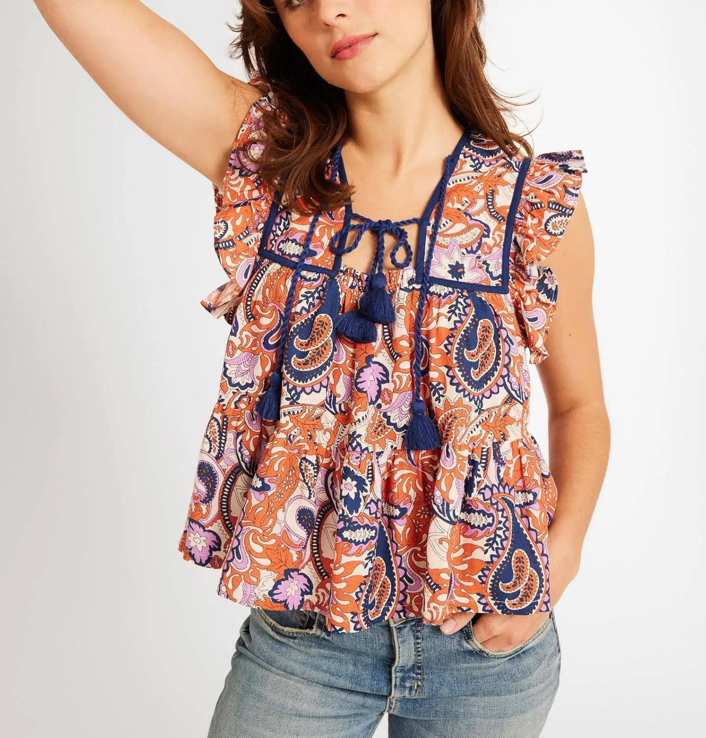 Peplum Top Women Short Sleeve Flutter Fly Sleeve Babydoll Blouse Boho Patchwork Beach Party Going Out Y2k Tank Shirt