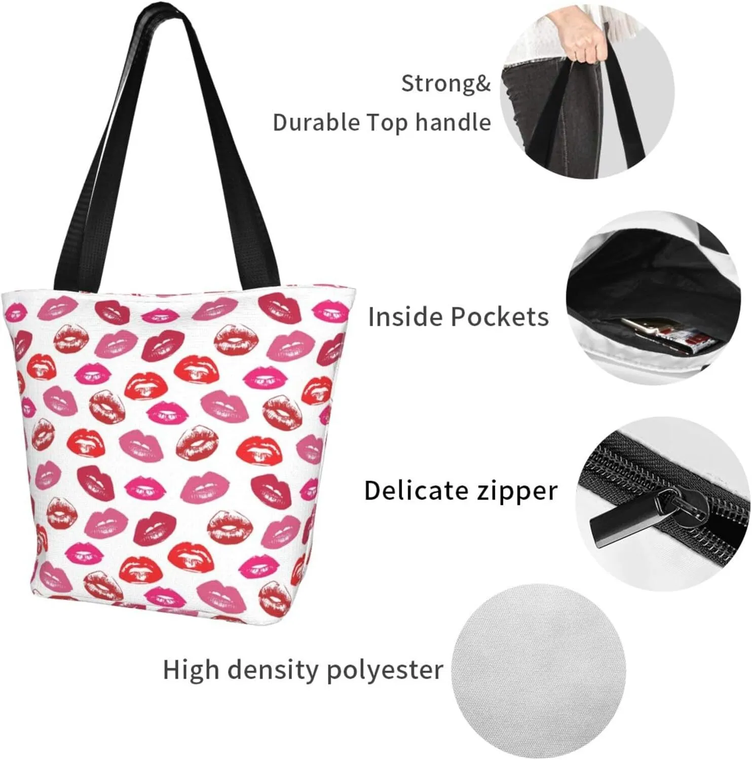 Percussion Black Drum Tote Bag For Women Lightweight Shoulder Bags Shopping Handbags With Zipper