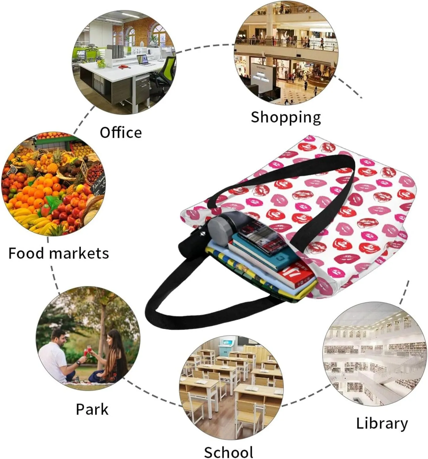 Percussion Black Drum Tote Bag For Women Lightweight Shoulder Bags Shopping Handbags With Zipper
