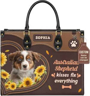 Personalized Australian Shepherd Dog Handbags, Custom Name Dog Leather Bags, Purses, Shoulder Bag, Gift For Dog Mom Dog Lover