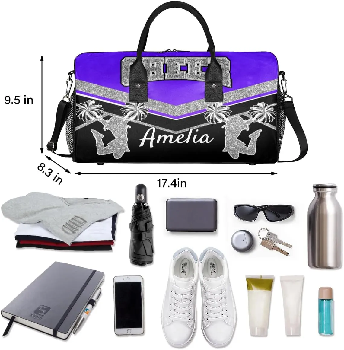 Personalized Cheer Bag with Name Indigo Purple Gradient Sport Duffel Bag Overnight Weekender Bags Customize Dance PracticeTravel Duffle Bag
