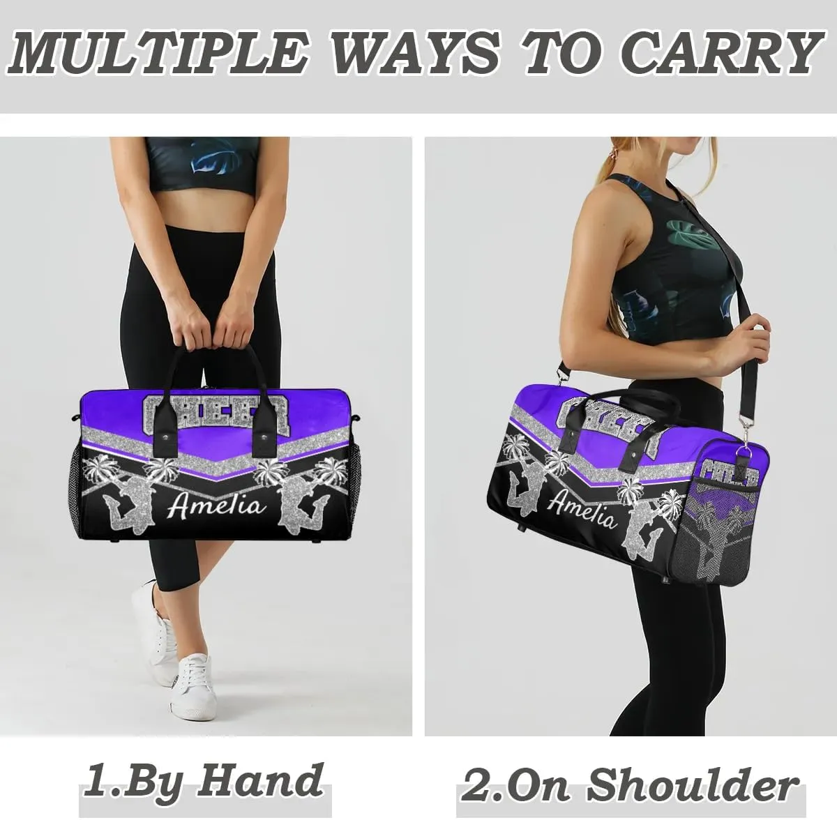 Personalized Cheer Bag with Name Indigo Purple Gradient Sport Duffel Bag Overnight Weekender Bags Customize Dance PracticeTravel Duffle Bag
