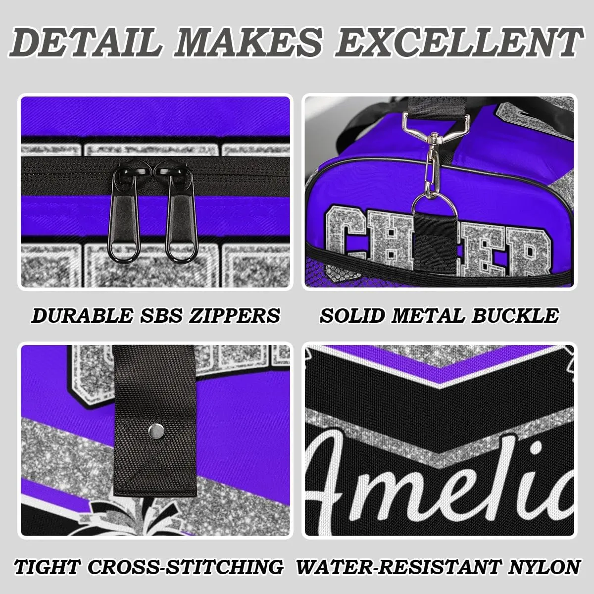 Personalized Cheer Bag with Name Indigo Purple Gradient Sport Duffel Bag Overnight Weekender Bags Customize Dance PracticeTravel Duffle Bag