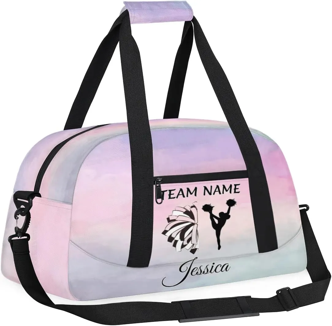 Personalized Cheer Sports Duffle Bag for Cheerleaders, Custom Cheerleading Gym Bags for Women, Colourful Prints Customized Cheer Duffel Bag with Name Overnight Weekender Bags