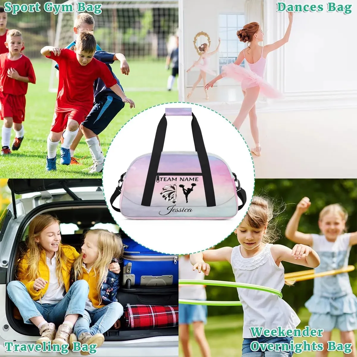 Personalized Cheer Sports Duffle Bag for Cheerleaders, Custom Cheerleading Gym Bags for Women, Colourful Prints Customized Cheer Duffel Bag with Name Overnight Weekender Bags
