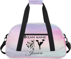 Personalized Cheer Sports Duffle Bag for Cheerleaders, Custom Cheerleading Gym Bags for Women, Colourful Prints Customized Cheer Duffel Bag with Name Overnight Weekender Bags