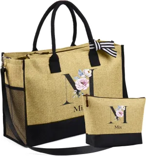 Personalized Initial Tote Bags for Women - Custom Name Tote Bag Birthday Gifts for Mom Teacher Appreciation Gifts