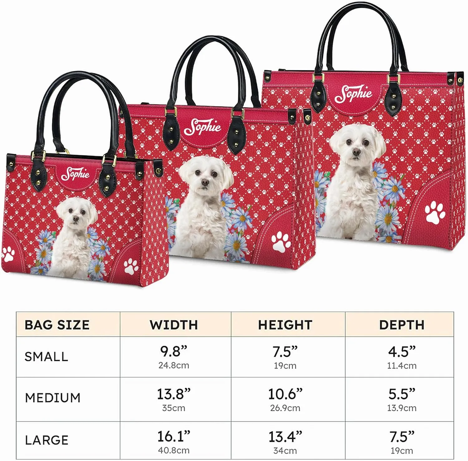 Personalized Maltese Dog Handbags, Custom Name Dog Leather Bags, Purses, Shoulder Bag, Gift For Dog Mom Dog Lover