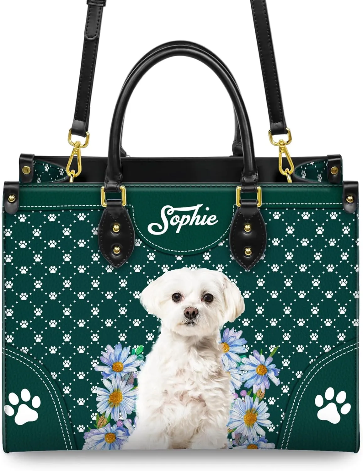 Personalized Maltese Dog Handbags, Custom Name Dog Leather Bags, Purses, Shoulder Bag, Gift For Dog Mom Dog Lover