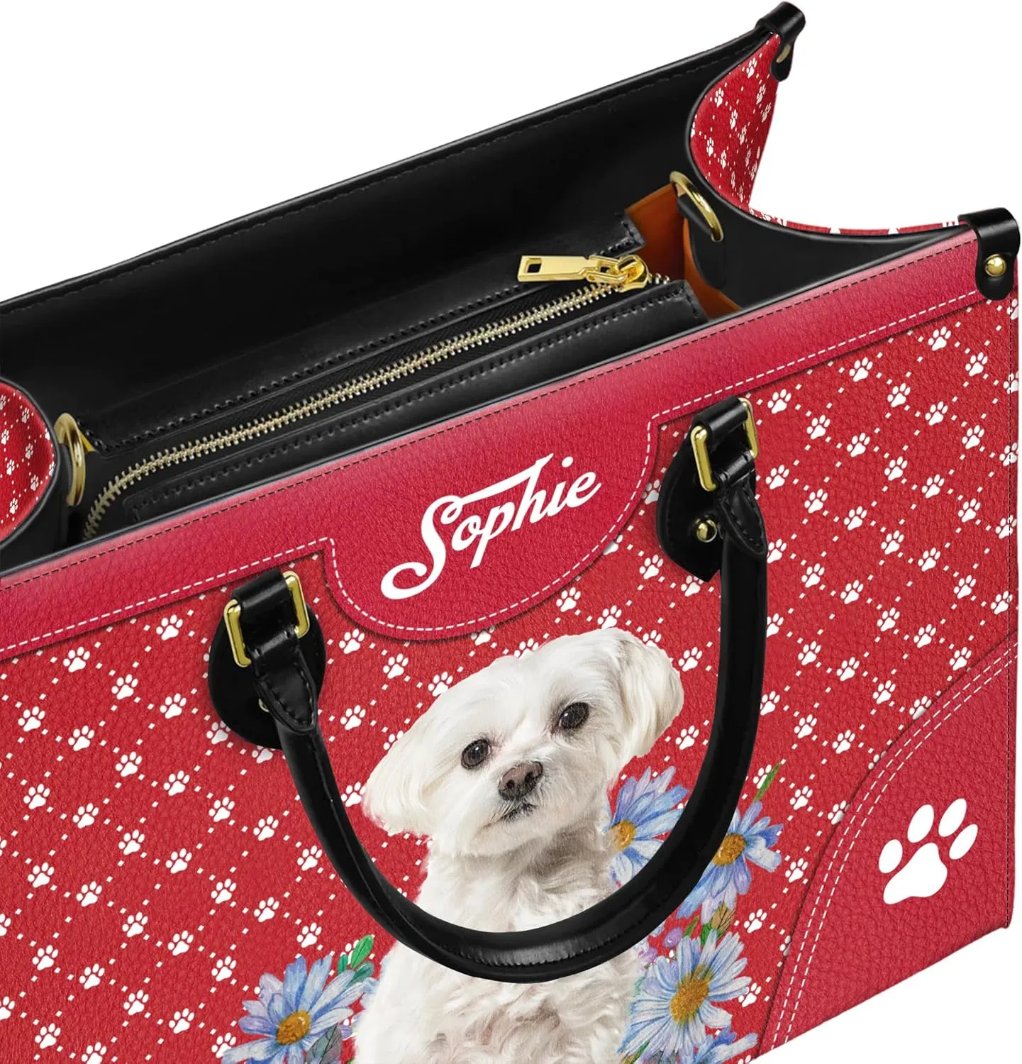 Personalized Maltese Dog Handbags, Custom Name Dog Leather Bags, Purses, Shoulder Bag, Gift For Dog Mom Dog Lover