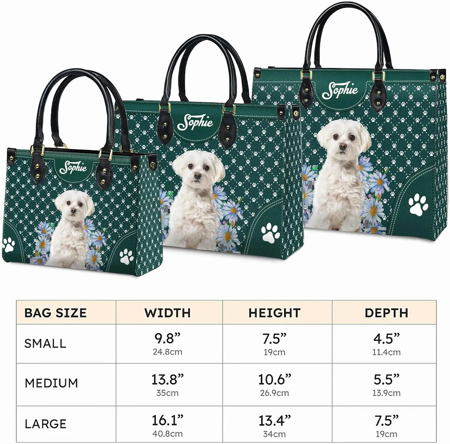 Personalized Maltese Dog Handbags, Custom Name Dog Leather Bags, Purses, Shoulder Bag, Gift For Dog Mom Dog Lover