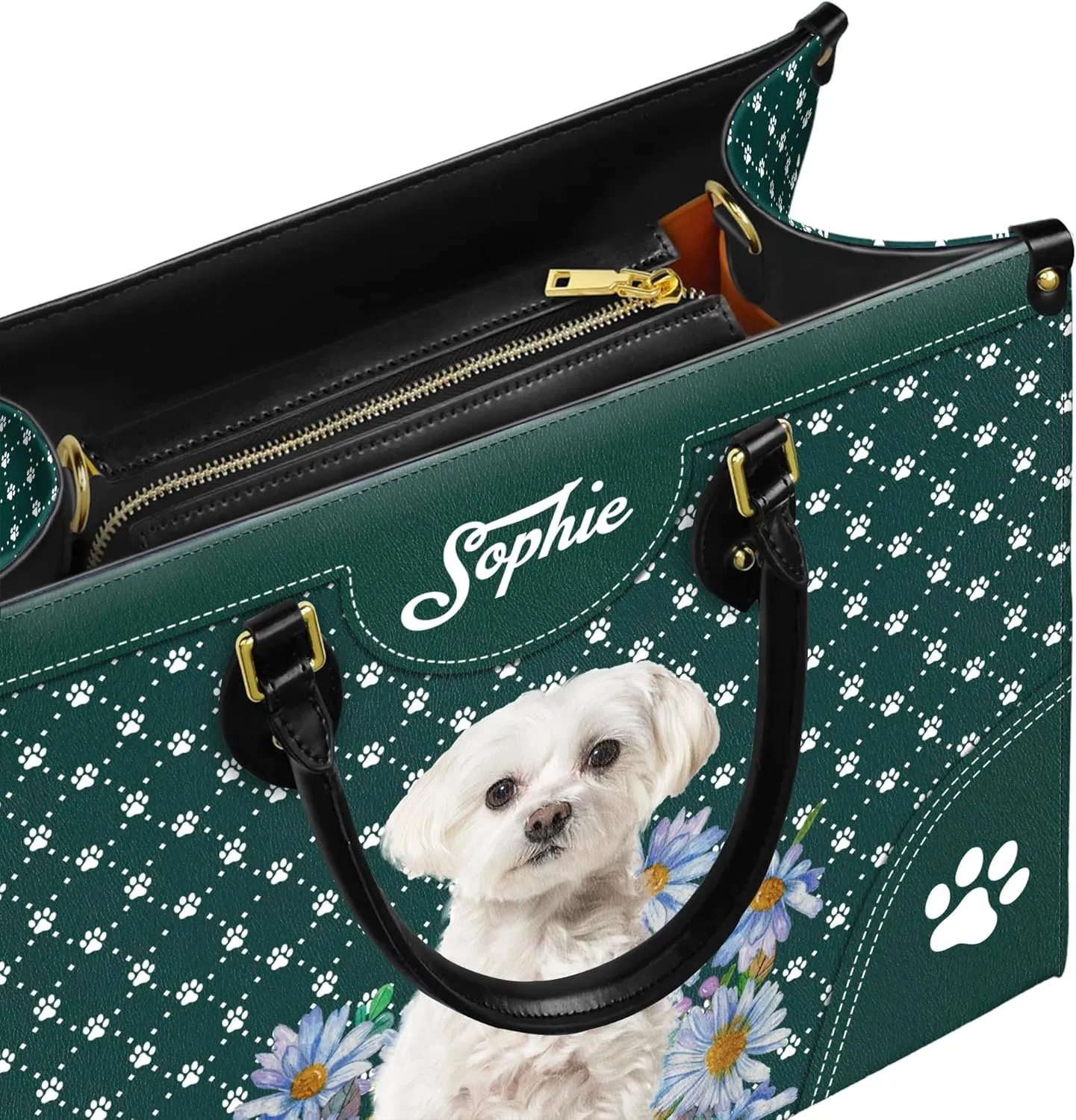Personalized Maltese Dog Handbags, Custom Name Dog Leather Bags, Purses, Shoulder Bag, Gift For Dog Mom Dog Lover