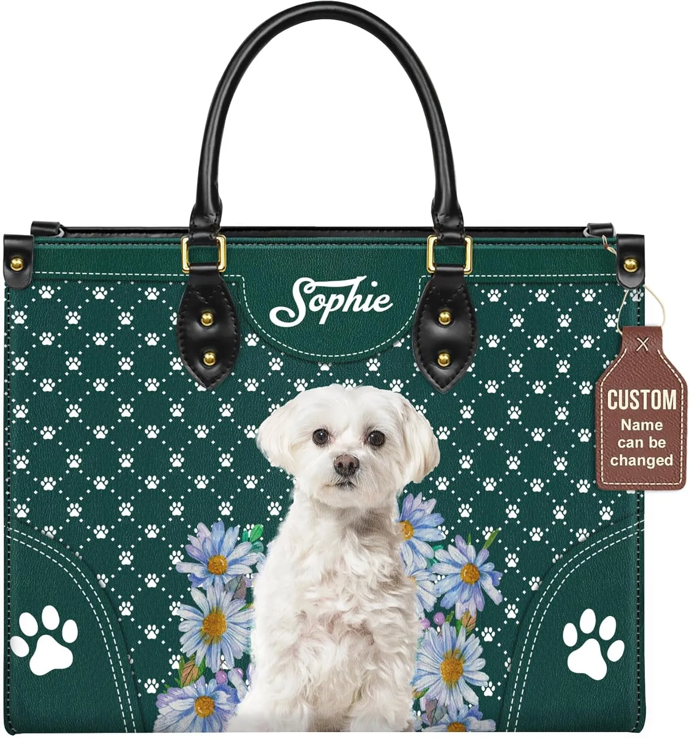 Personalized Maltese Dog Handbags, Custom Name Dog Leather Bags, Purses, Shoulder Bag, Gift For Dog Mom Dog Lover