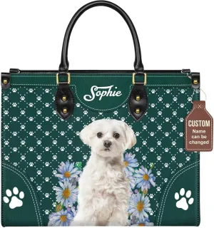 Personalized Maltese Dog Handbags, Custom Name Dog Leather Bags, Purses, Shoulder Bag, Gift For Dog Mom Dog Lover