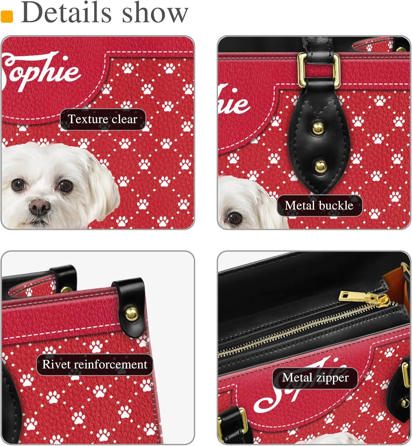 Personalized Maltese Dog Handbags, Custom Name Dog Leather Bags, Purses, Shoulder Bag, Gift For Dog Mom Dog Lover