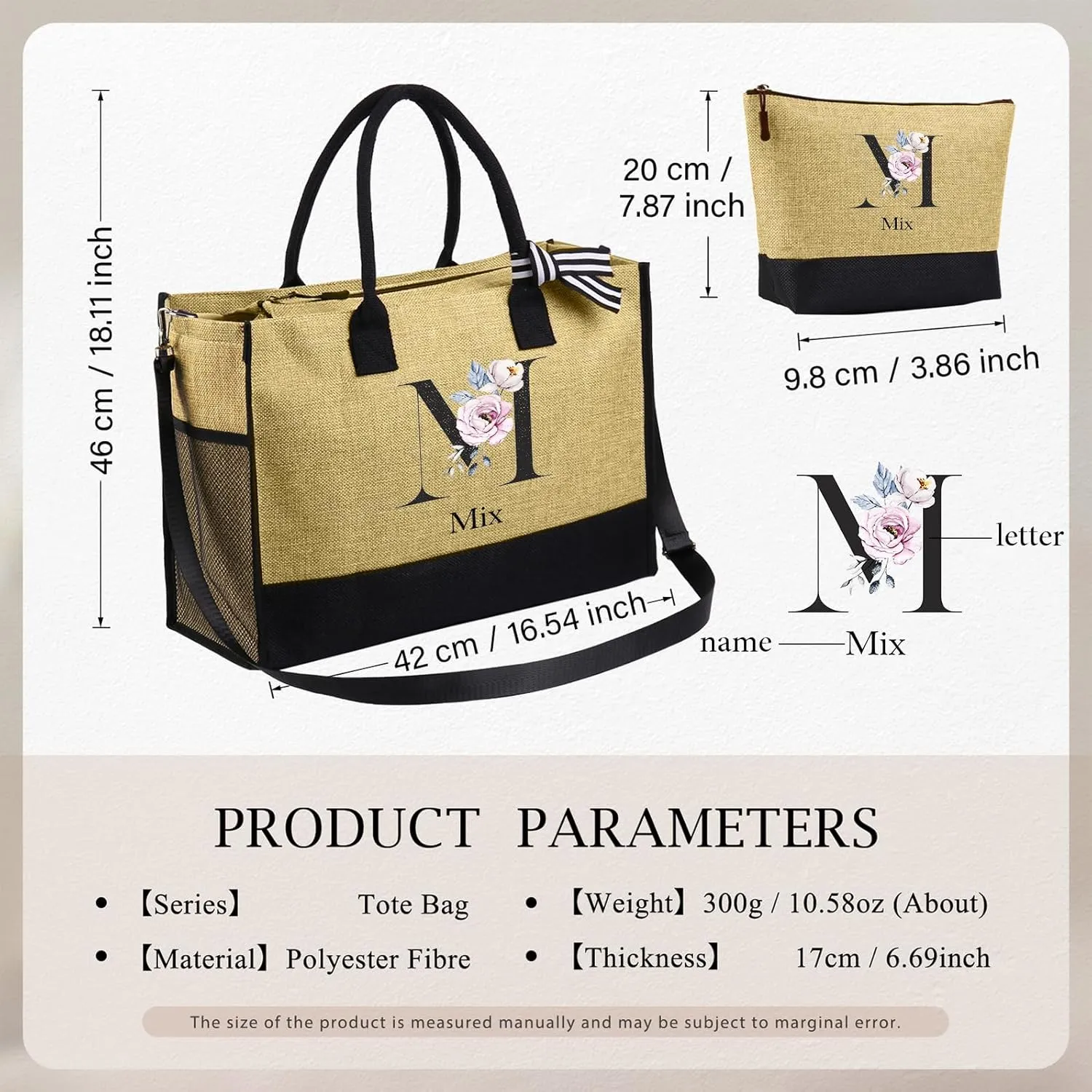 Personalized Names Tote Bags for Women - Custom Initial Bag for Shopping Reusable Gifts for Wedding Christmas