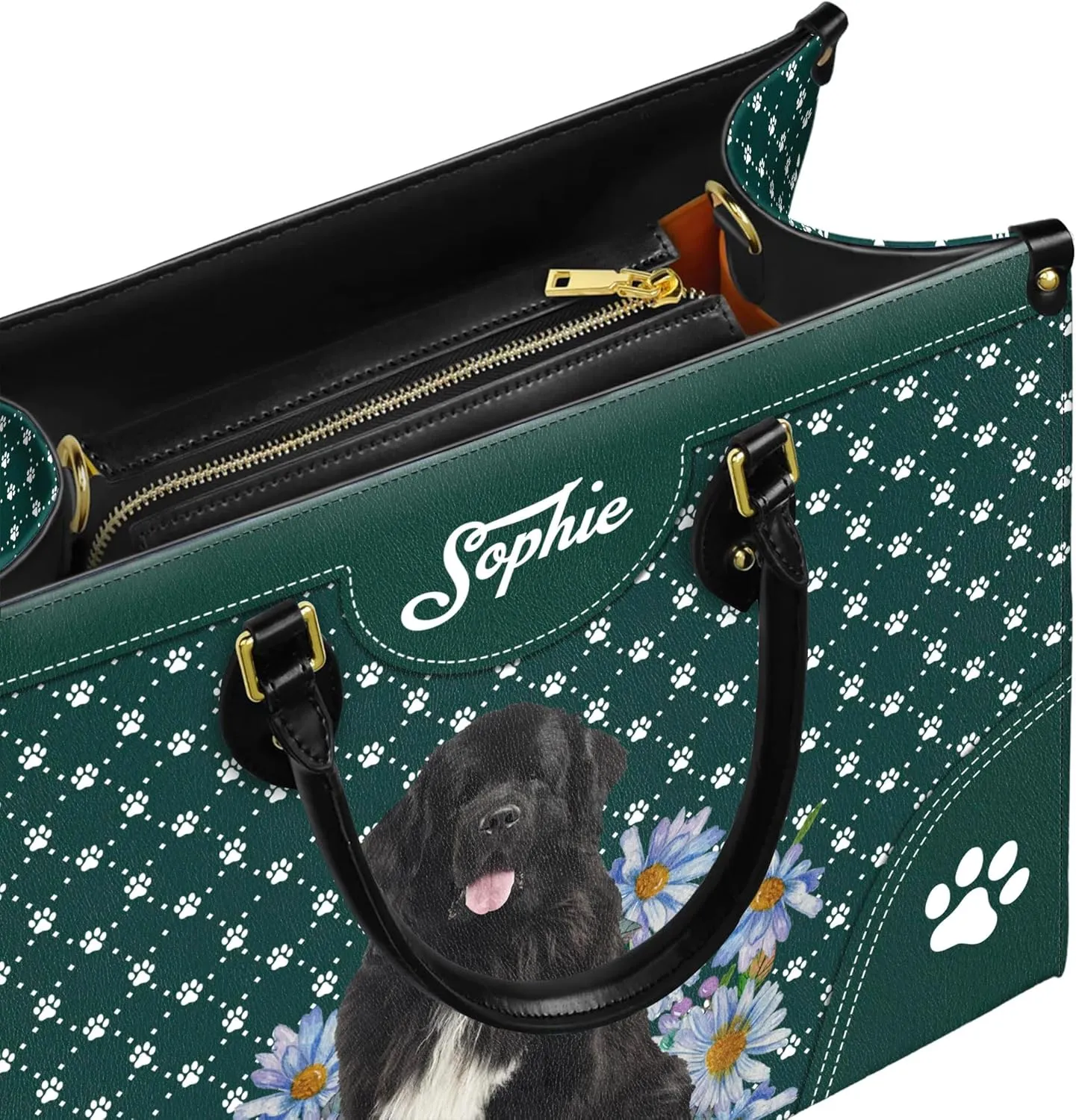 Personalized Newfoundland Dog Handbags, Custom Name Dog Leather Bags, Purses, Shoulder Bag, Gift For Dog Mom Dog Lover