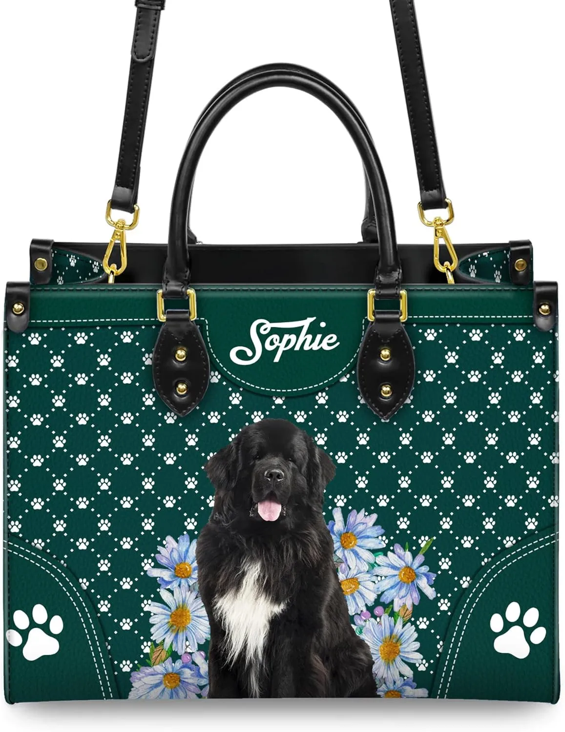 Personalized Newfoundland Dog Handbags, Custom Name Dog Leather Bags, Purses, Shoulder Bag, Gift For Dog Mom Dog Lover