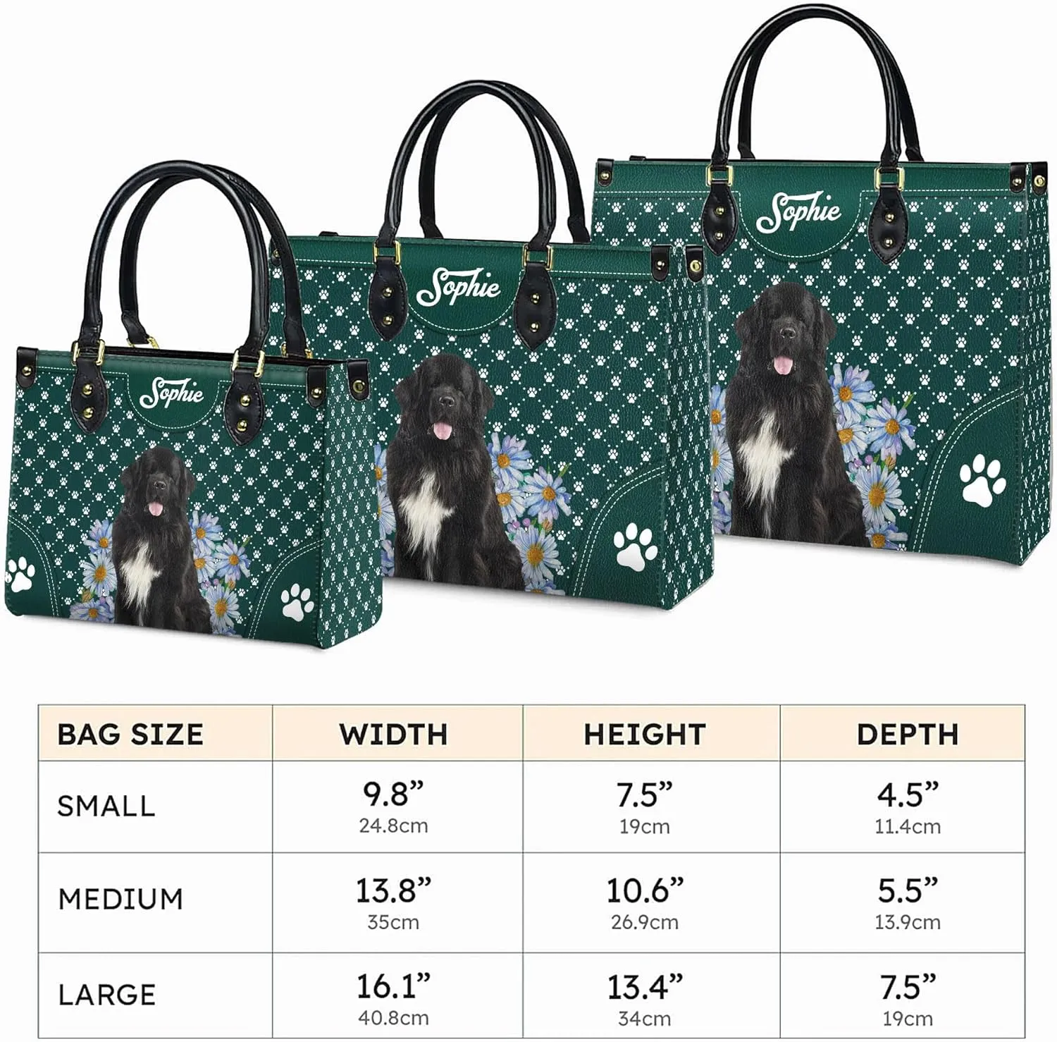 Personalized Newfoundland Dog Handbags, Custom Name Dog Leather Bags, Purses, Shoulder Bag, Gift For Dog Mom Dog Lover