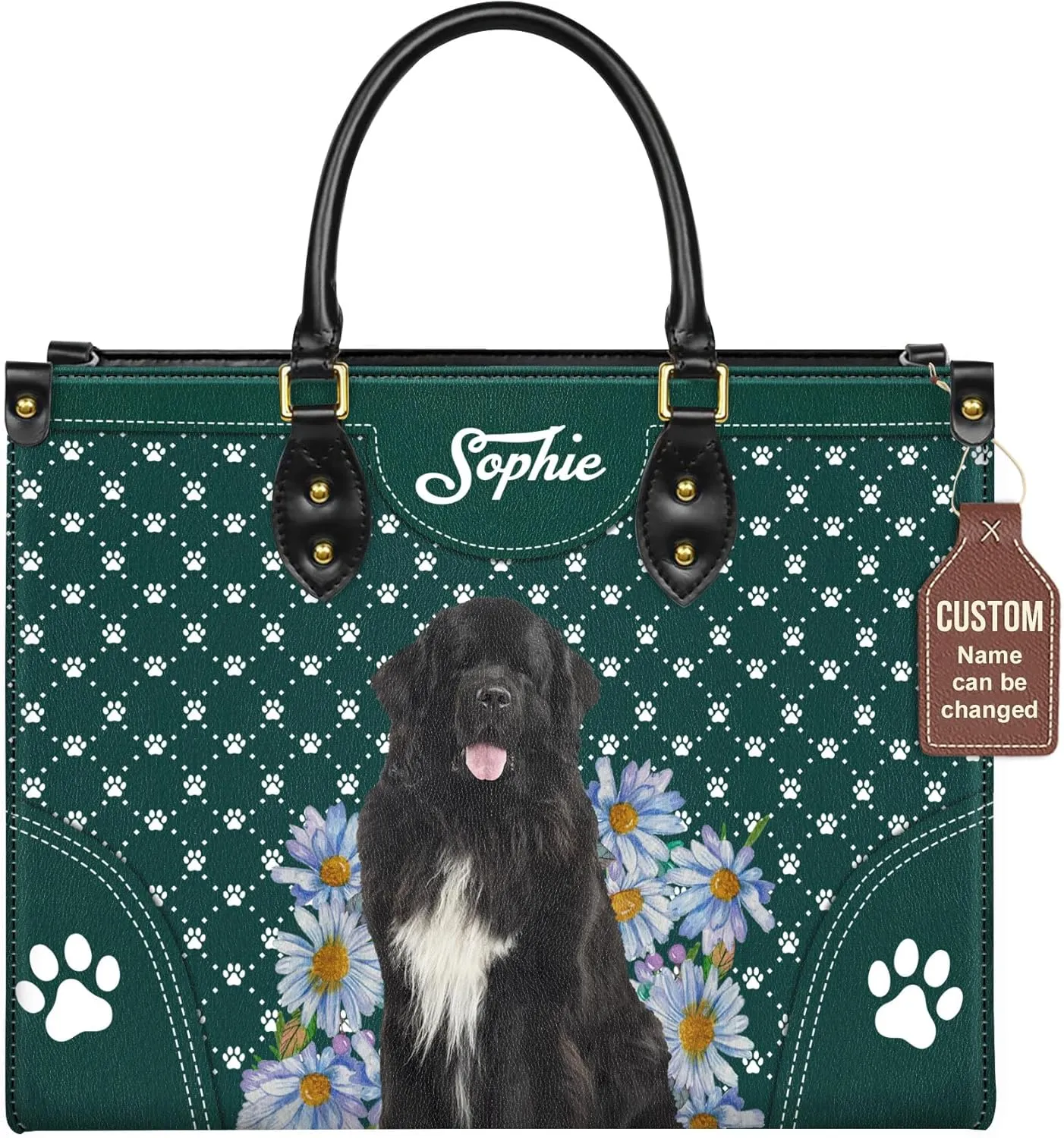 Personalized Newfoundland Dog Handbags, Custom Name Dog Leather Bags, Purses, Shoulder Bag, Gift For Dog Mom Dog Lover
