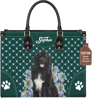 Personalized Newfoundland Dog Handbags, Custom Name Dog Leather Bags, Purses, Shoulder Bag, Gift For Dog Mom Dog Lover