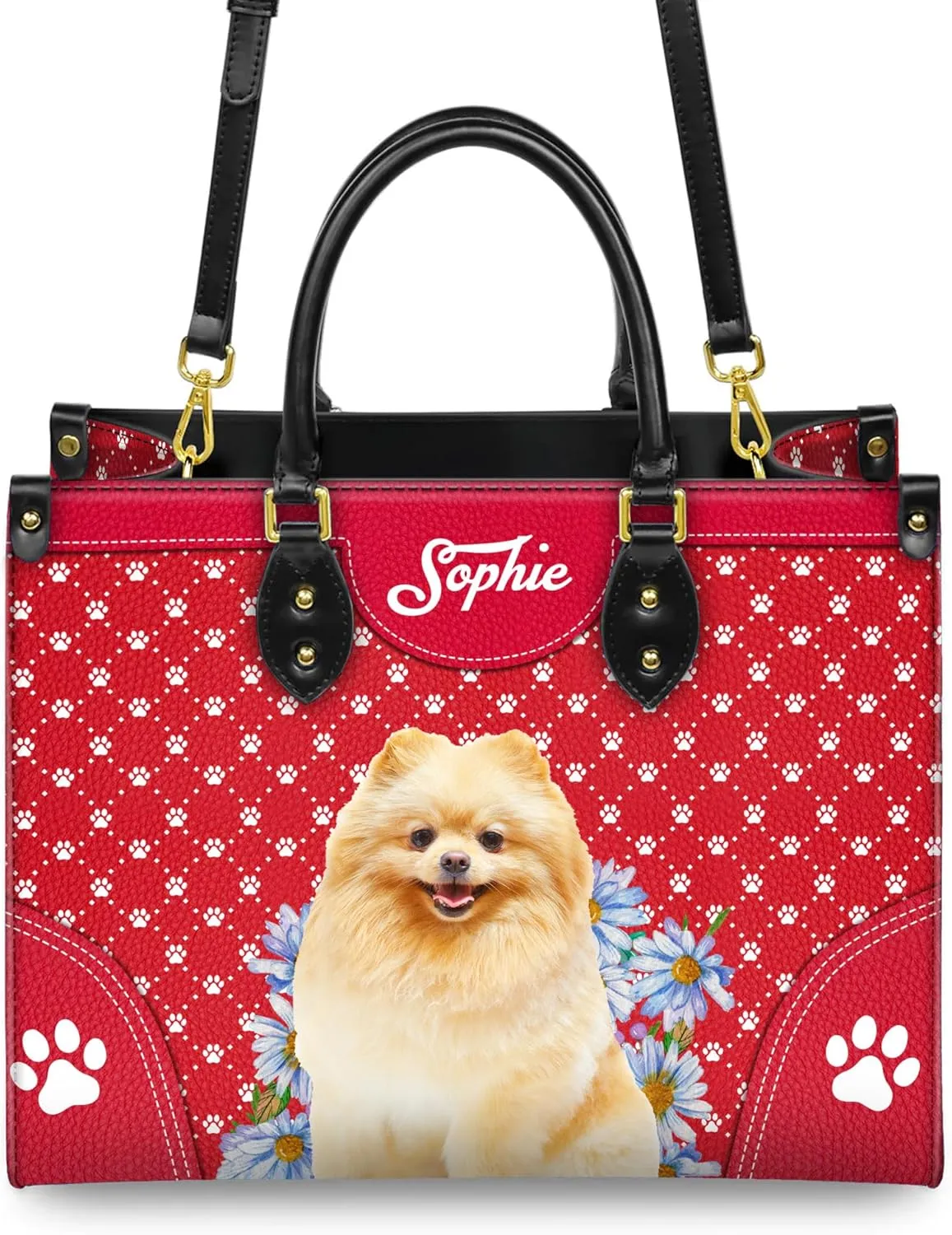 Personalized Pomeranian Dog Handbags, Custom Name Dog Leather Bags, Purses, Shoulder Bag, Gift For Dog Mom Dog Lover